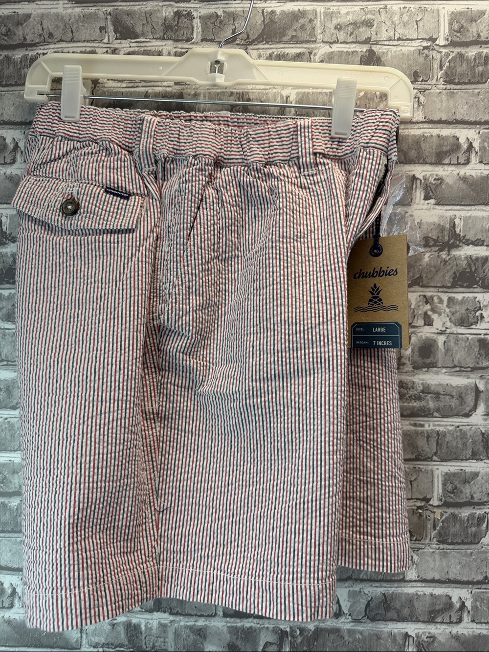 NWT Chubbies Red & White Striped Seersucker Shorts